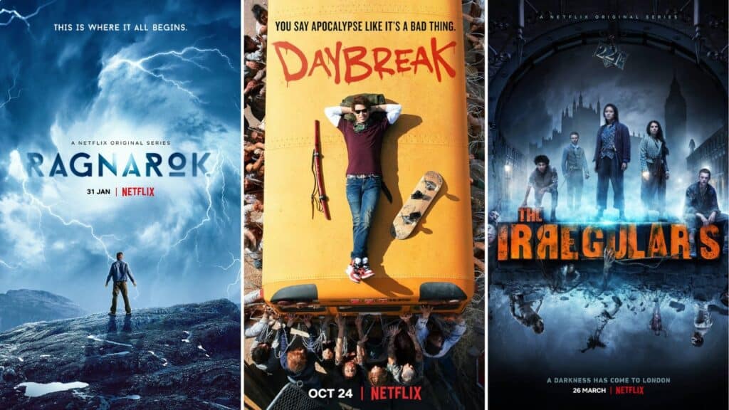 Featured image showing Ragnarok, Daybreak, and The Irregulars for Hidden Gems on Netflix You Can Watch Tonight