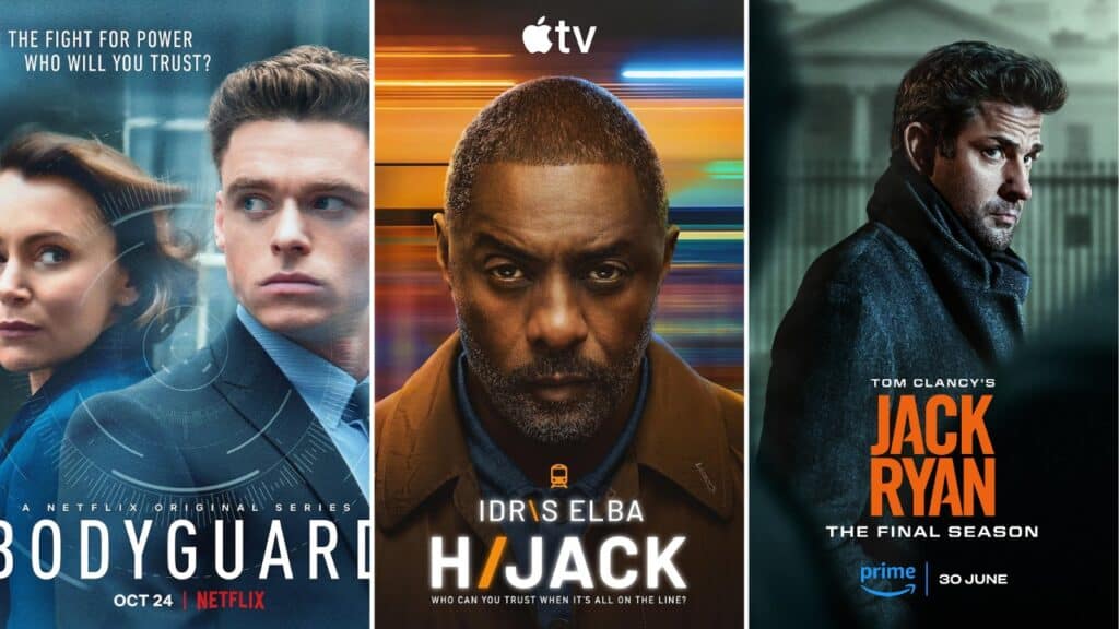 Fast paced shows like The Night Agent including Bodyguard, Hijack, and Jack Ryan political thriller series.