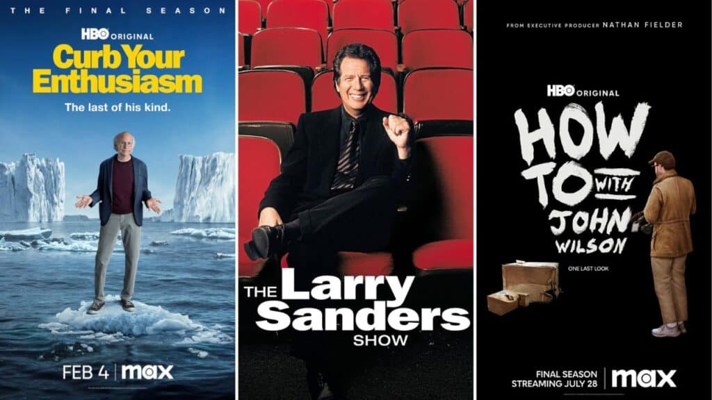 Shows like Seinfeld about everyday situations featuring Curb Your Enthusiasm, The Larry Sanders Show, and How To with John Wilson