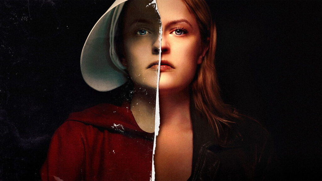 A split image of June showing showing her past and present identities in The Handmaid’s Tale.