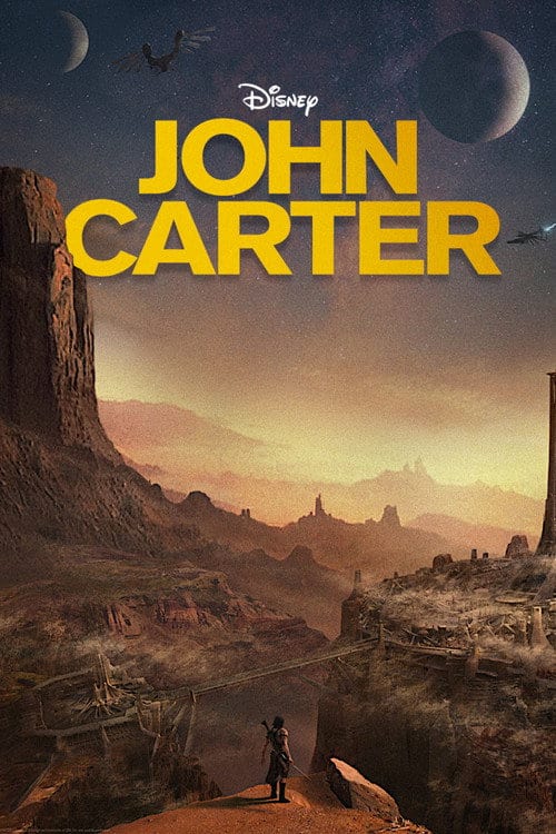A lone warrior looking out over a massive Martian landscape in Disney's John Carter.