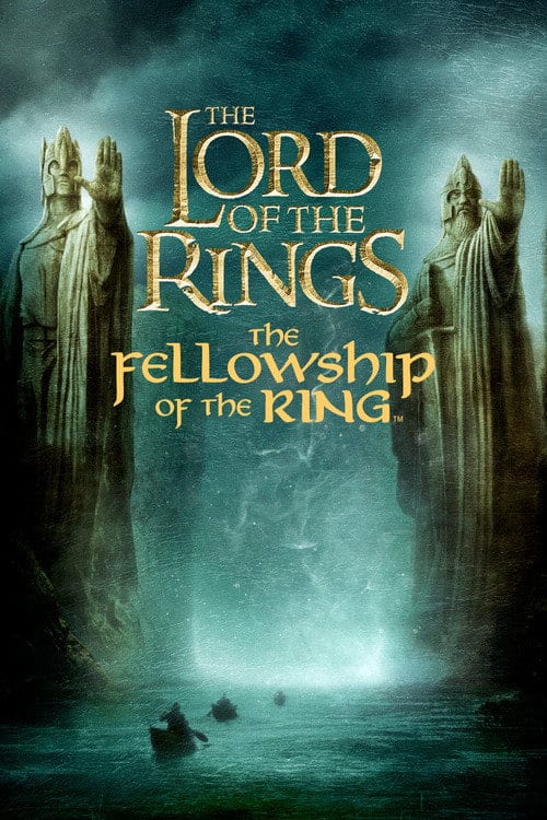 The Argonath statues guarding the river in The Fellowship of the Ring poster.